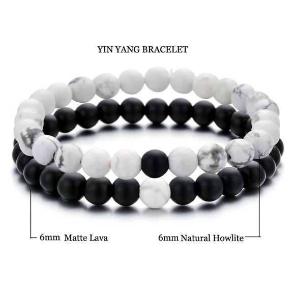 Yin Yang Natural Stone Yoga Couple Bracelet - Picture 2 of 4